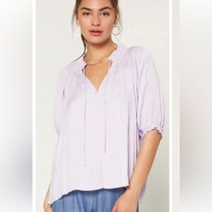 🌸 Current Air (Anthropologie) Pink Puff Sleeve Ruched Top 🌸